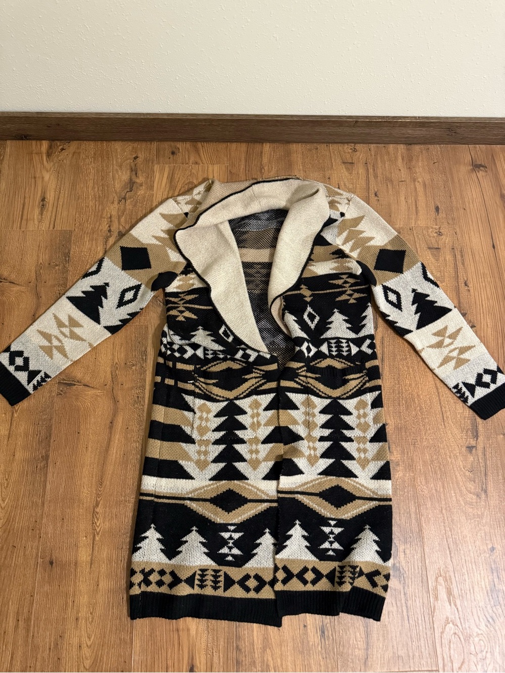Maurices Aztec Open-Front Cardigan Sweater - Black, Tan & Cream